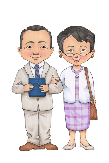 cartoon image of an adult couple dress clothes